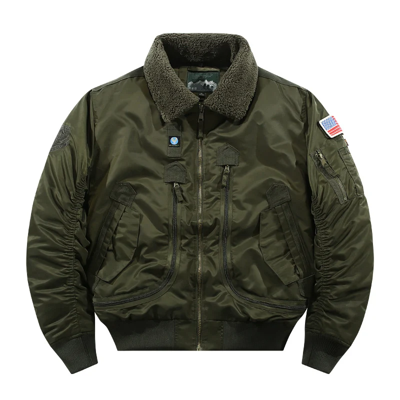 Herren Bomberjacke mit Lammfellkragen und Utility-Taschen Nord Taschen