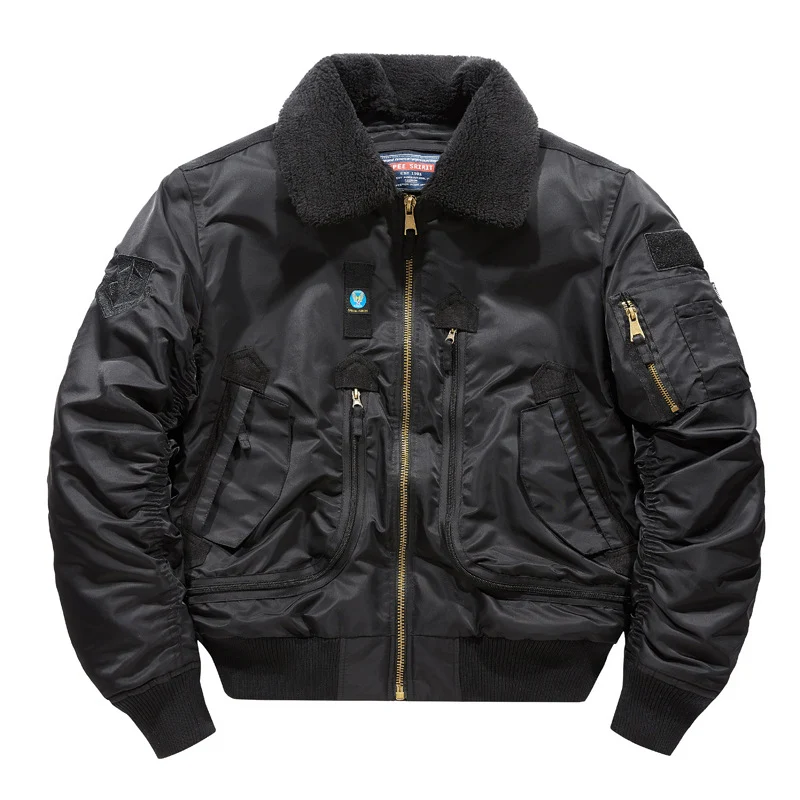 Herren Bomberjacke mit Lammfellkragen und Utility-Taschen Nord Taschen