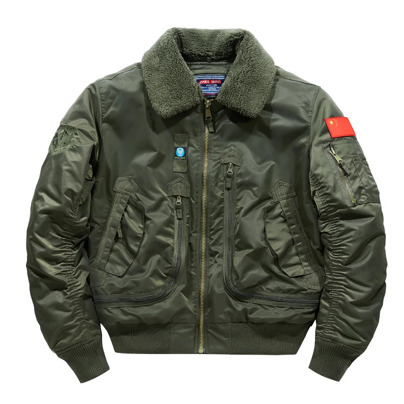 Herren Bomberjacke im Fliegerstil mit Sherpa-Kragen und multifunktionalen Reißverschlusstaschen Nord Taschen