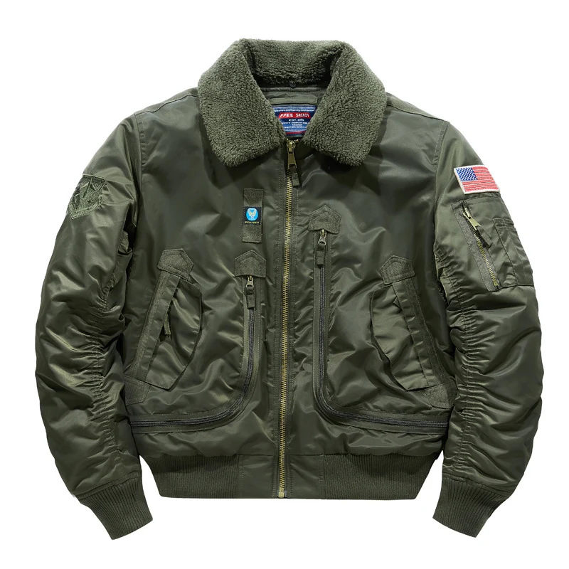 Herren Bomberjacke im Fliegerstil mit Sherpa-Kragen und multifunktionalen Reißverschlusstaschen Nord Taschen