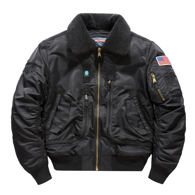 Herren Bomberjacke im Fliegerstil mit Sherpa-Kragen und multifunktionalen Reißverschlusstaschen Nord Taschen