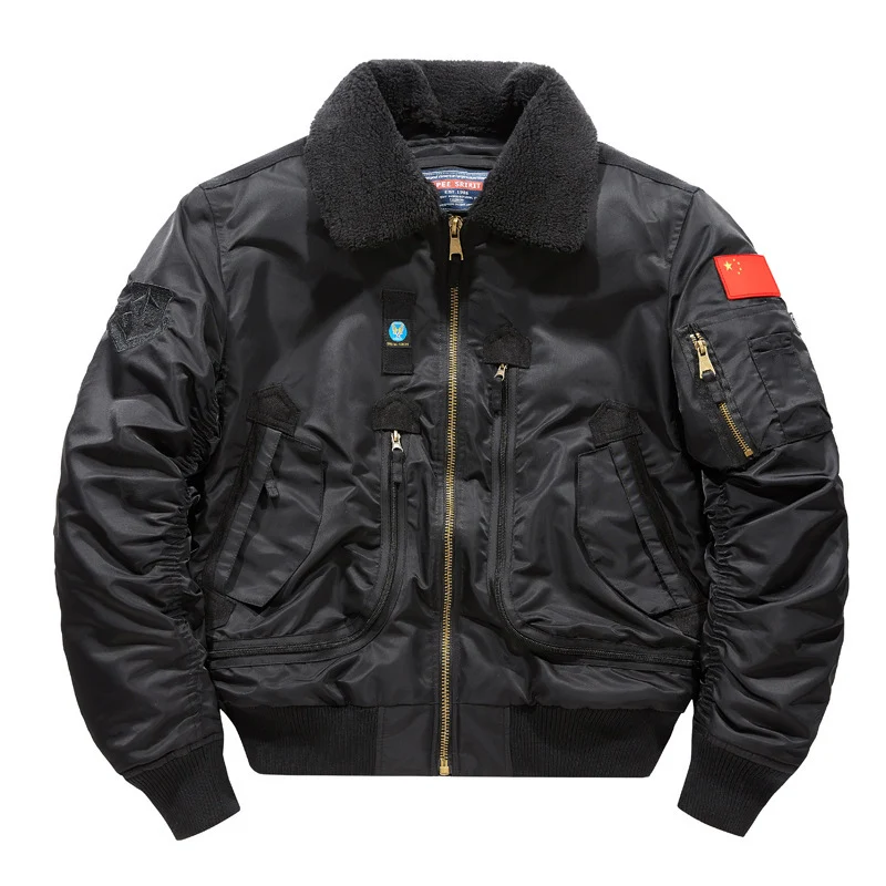 Herren Bomberjacke im Fliegerstil mit Sherpa-Kragen und multifunktionalen Reißverschlusstaschen Nord Taschen