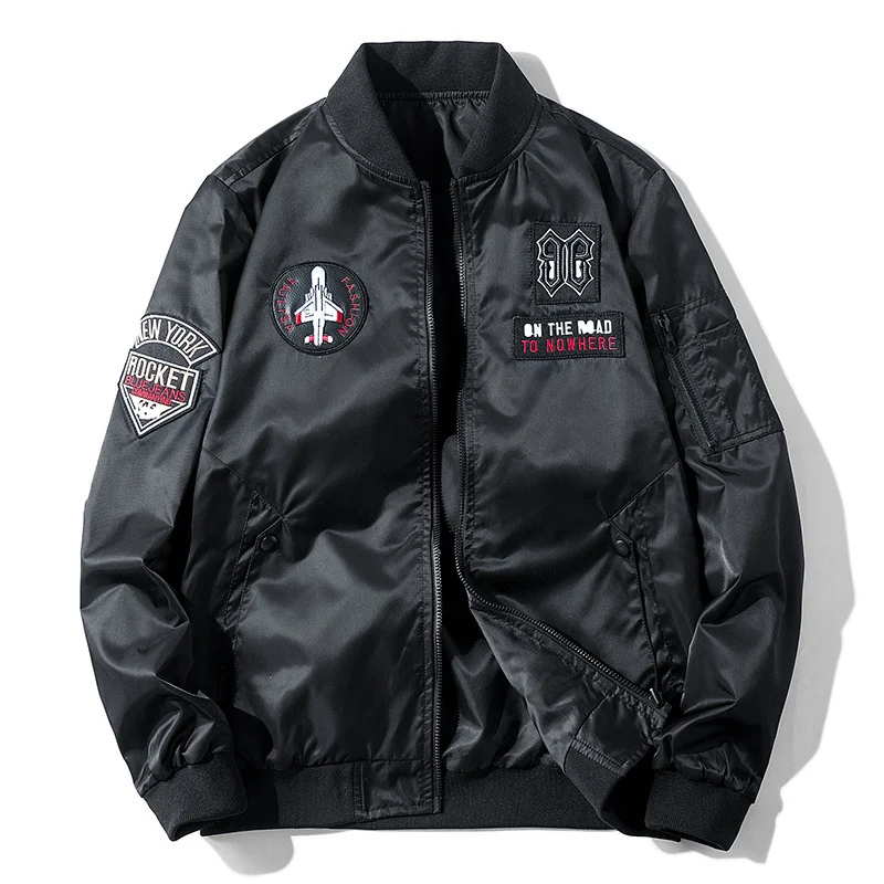 Herren Bomberjacke im Aviator-Style mit Patchapplikationen, Nylon-Shell und Ärmeltasche Nord Taschen