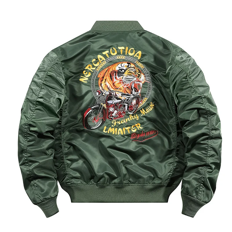 Herren bestickte Nylon-Flightjacke mit großflächigem Tiger- und Motorradmotiv Nord Taschen