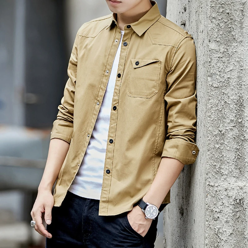 Herren Baumwoll-Overshirt im Worker-Style mit Brustpattentasche und Hemdkragen Nord Taschen