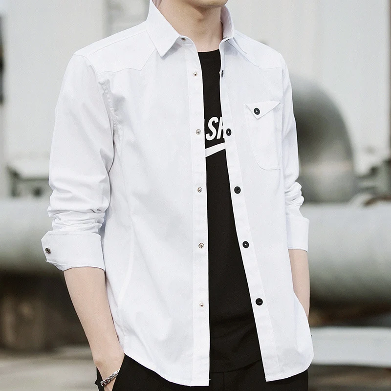 Herren Baumwoll-Overshirt im Worker-Style mit Brustpattentasche und Hemdkragen Nord Taschen