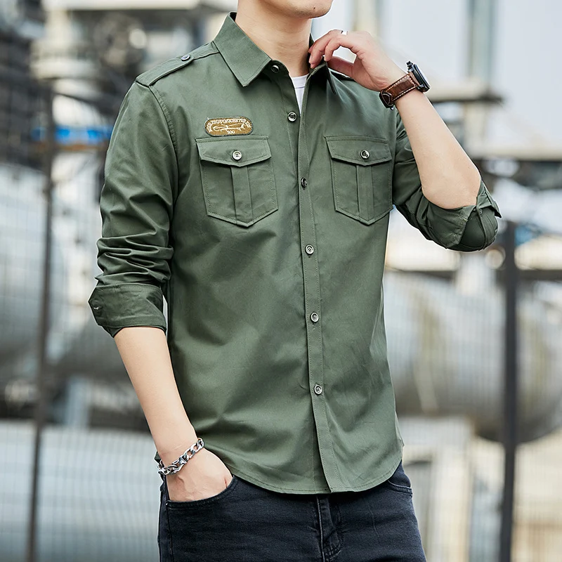 Herren Baumwoll-Fieldshirt im Military-Look mit Schulterepauletten und Brustpattentaschen Nord Taschen