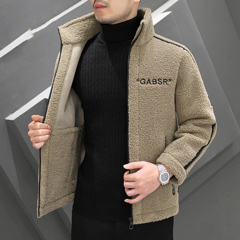 Herren Teddy-Fleece-Blouson mit Stehkragen, Reißverschluss und Kontraststreifen Nord Taschen