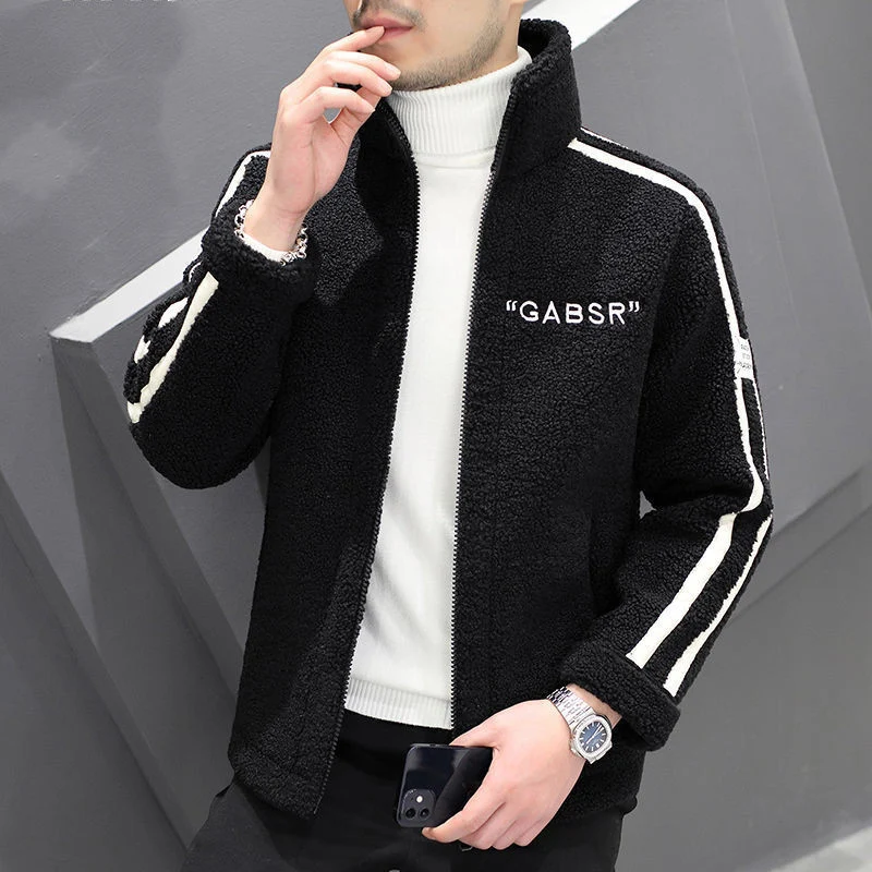 Herren Teddy-Fleece-Blouson mit Stehkragen, Reißverschluss und Kontraststreifen Nord Taschen