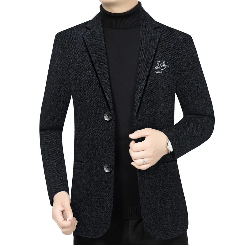 Herren Tailliertes Wollmix-Sakko im Struktur-Look mit Revers, Logostick und Zweiknopf-Front Nord Taschen