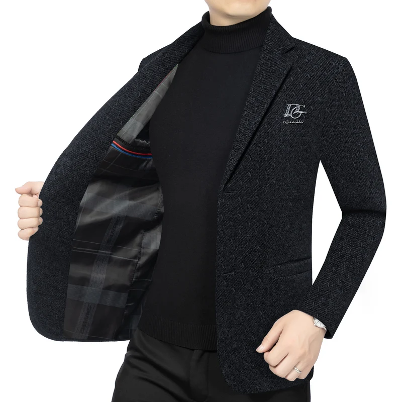 Herren Tailliertes Wollmix-Sakko im Struktur-Look mit Revers, Logostick und Zweiknopf-Front Nord Taschen