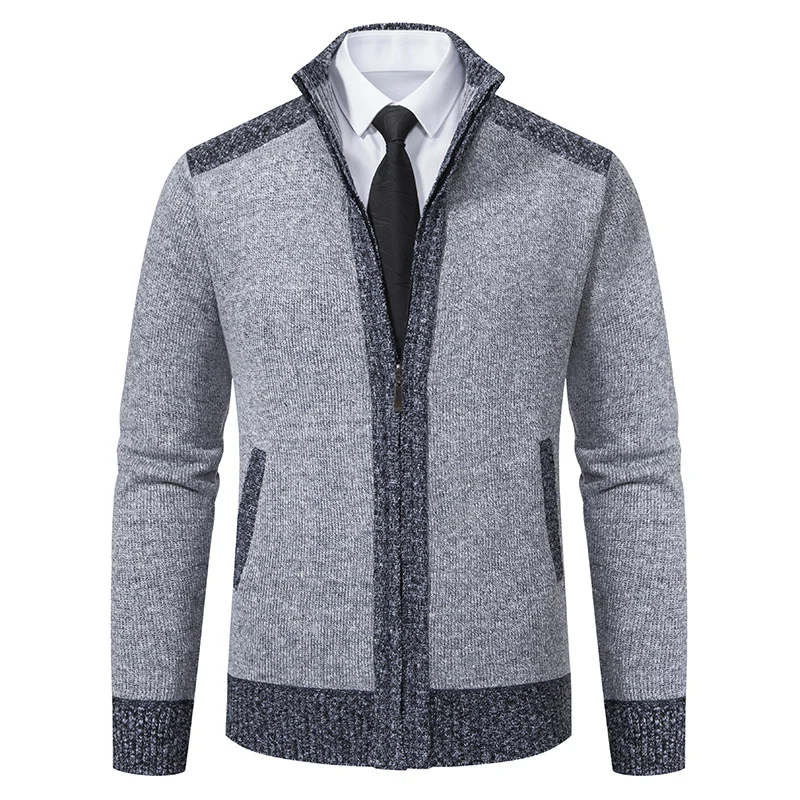 Herren Strick-Zipjacke mit Stehkragen und Kontrastblenden Nord Taschen