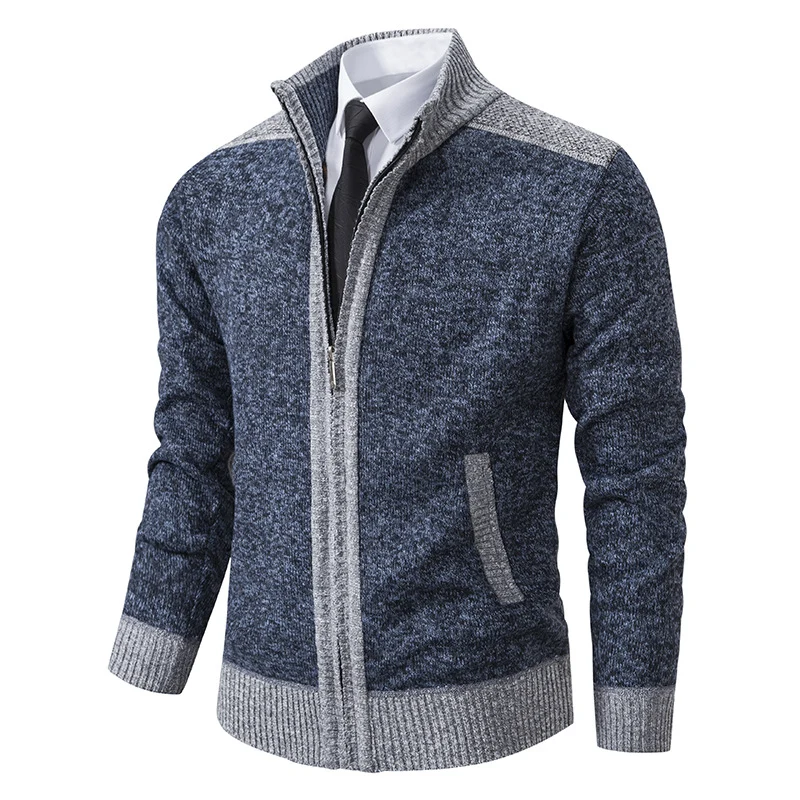 Herren Strick-Zipjacke mit Stehkragen und Kontrastblenden Nord Taschen