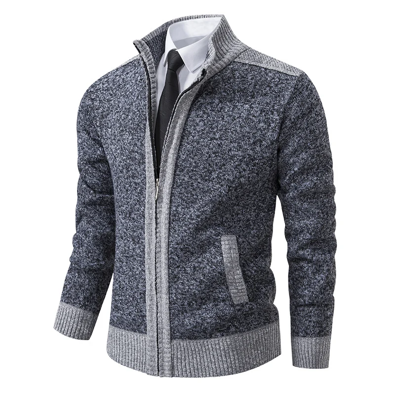 Herren Strick-Zipjacke mit Stehkragen und Kontrastblenden Nord Taschen