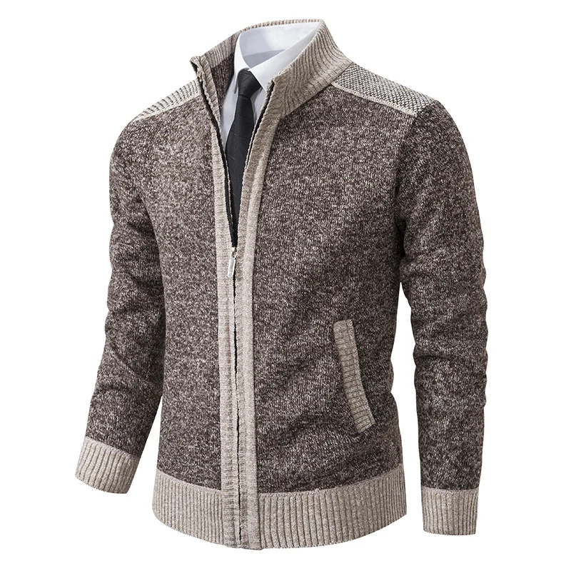 Herren Strick-Zipjacke mit Stehkragen und Kontrastblenden Nord Taschen
