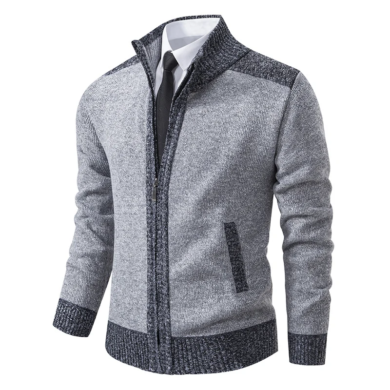 Herren Strick-Zipjacke mit Stehkragen und Kontrastblenden Nord Taschen