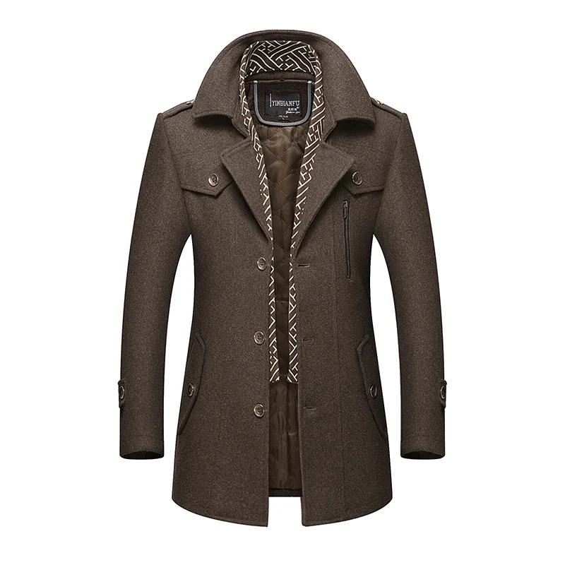 Herren Smart-Casual Wollmix-Mantel mit versteckter gesteppter Innenjacke und Schulterklappen Nord Taschen