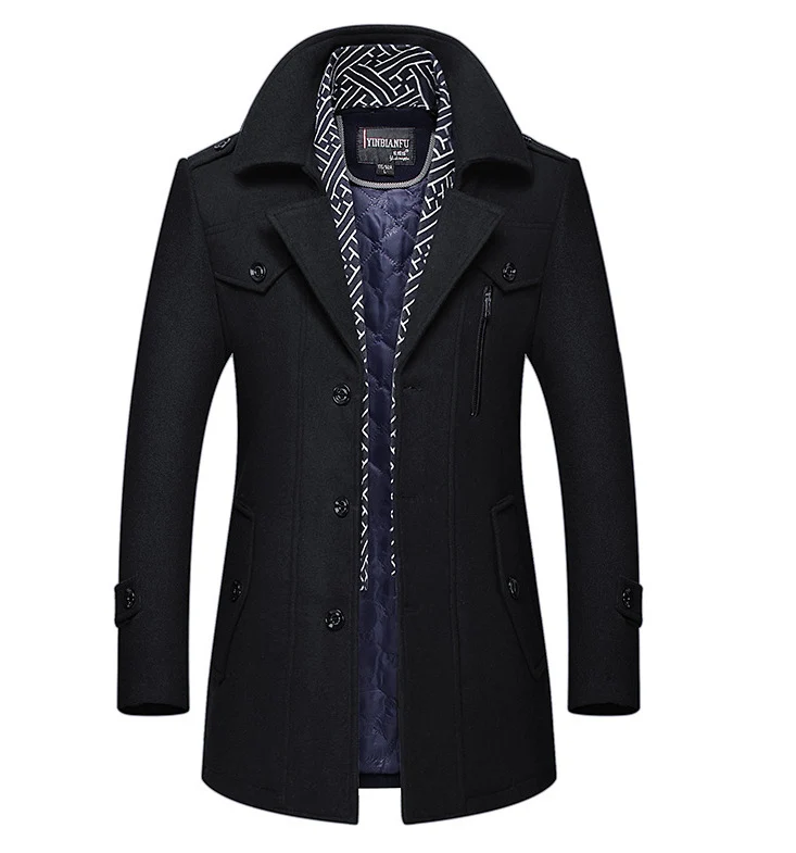 Herren Smart-Casual Wollmix-Mantel mit versteckter gesteppter Innenjacke und Schulterklappen Nord Taschen