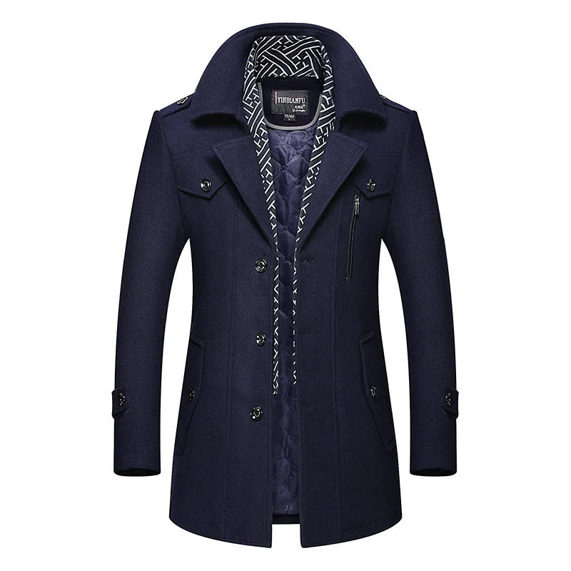 Herren Smart-Casual Wollmix-Mantel mit versteckter gesteppter Innenjacke und Schulterklappen Nord Taschen