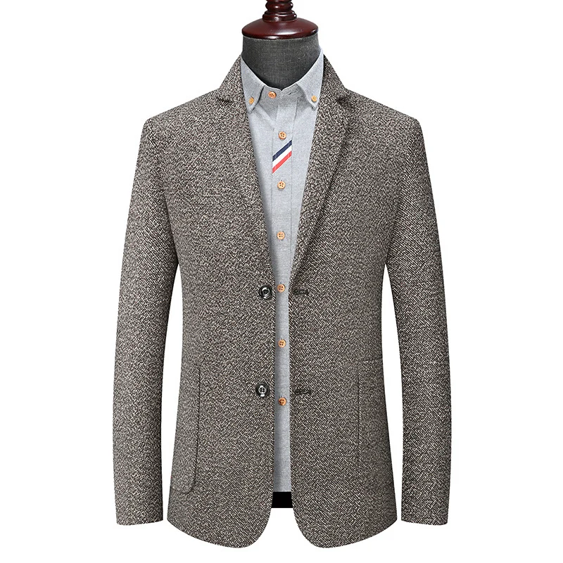 Herren Slim-Fit strukturierter Wollmix-Blazer mit Schalkragenoptik und aufgesetzten Eingrifftaschen Nord Taschen