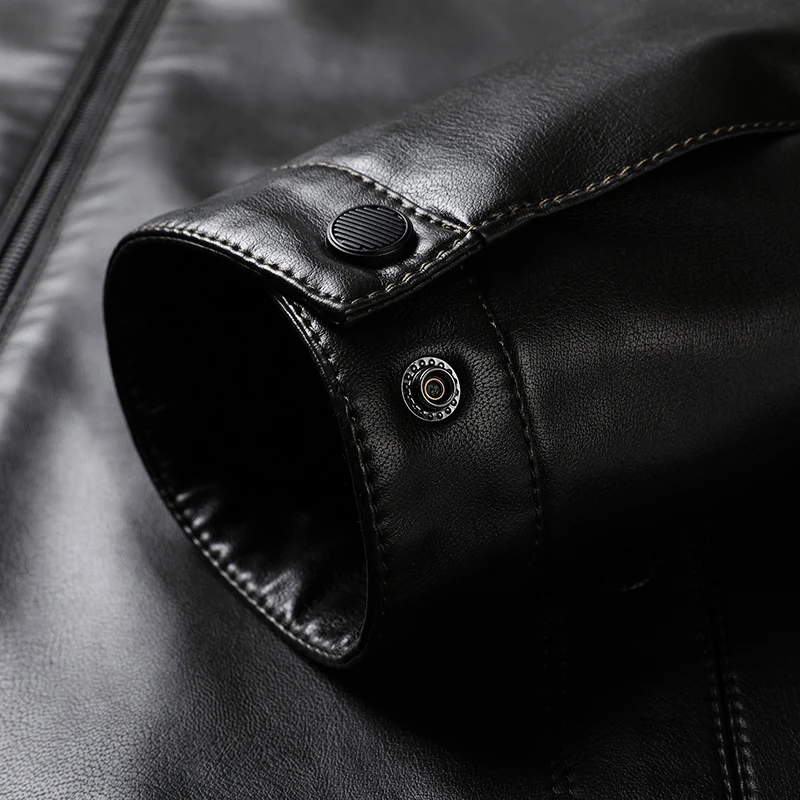 Herren Slim-Fit Kunstleder-Blouson mit Stehkragen und verdeckter Reißverschluss Nord Taschen