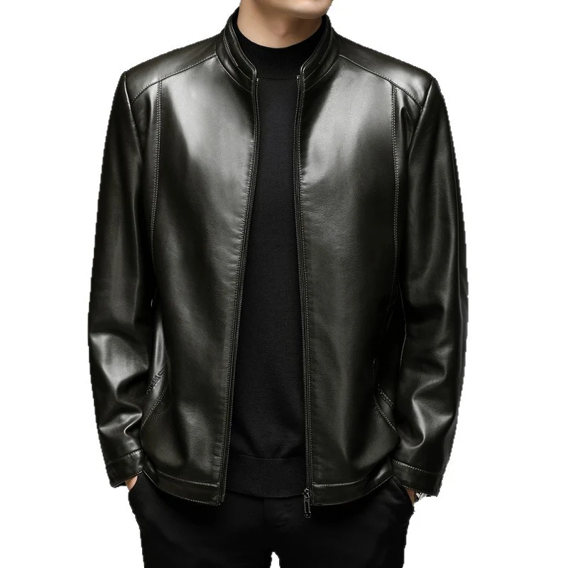 Herren Slim-Fit Kunstleder-Blouson mit Stehkragen und verdeckter Reißverschluss Nord Taschen
