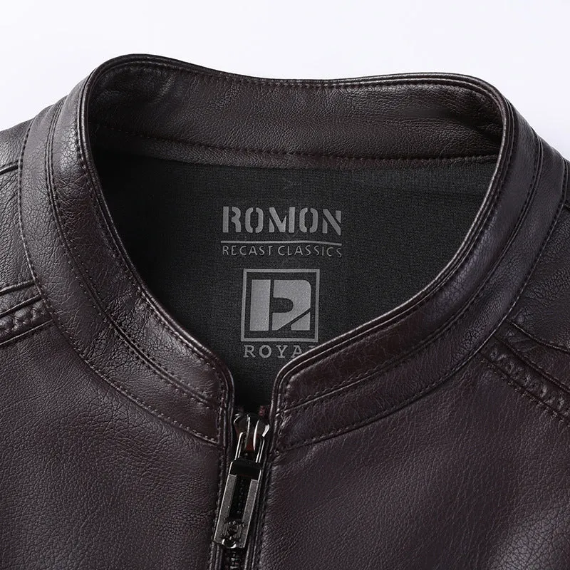 Herren Schlanke Lederjacke im Rider-Look mit Stehkragen und Zwei-Wege-Reißverschluss Nord Taschen