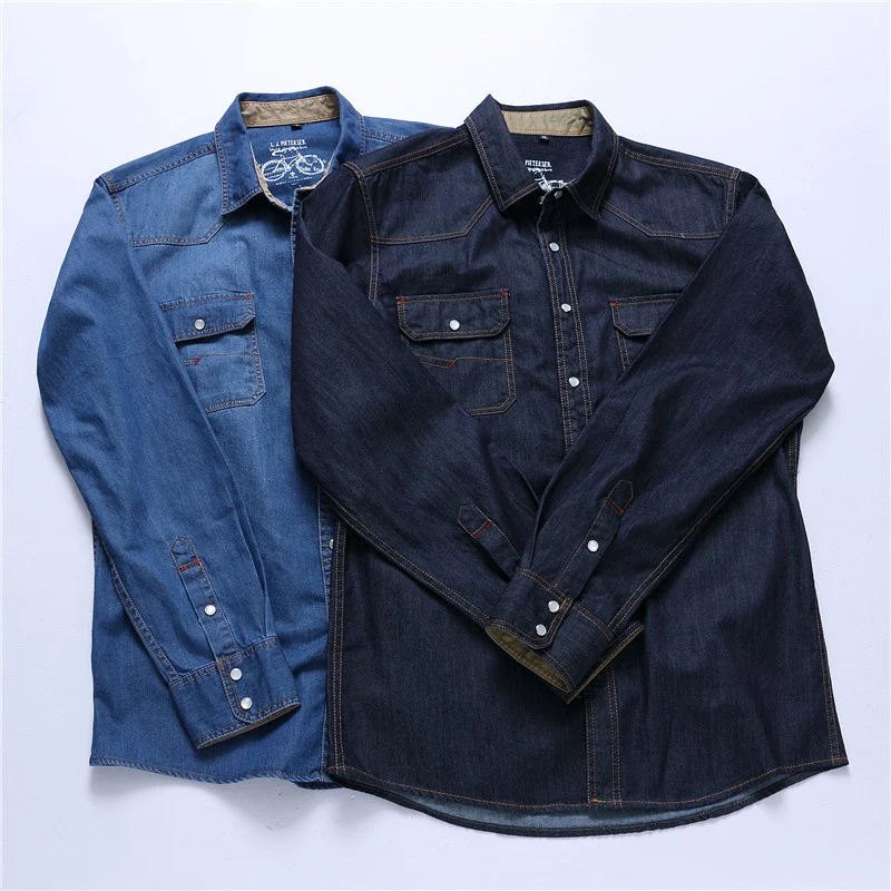 Herren Robust-geschnittenes Jeanshemd mit Pattentaschen und Vintage-Waschung Nord Taschen