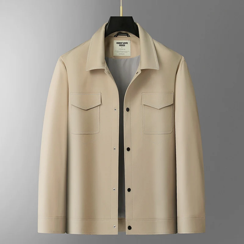 Herren Overshirt-Jacke aus glattem Kunstleder mit Brusttaschen und Druckknopfverschluss Nord Taschen