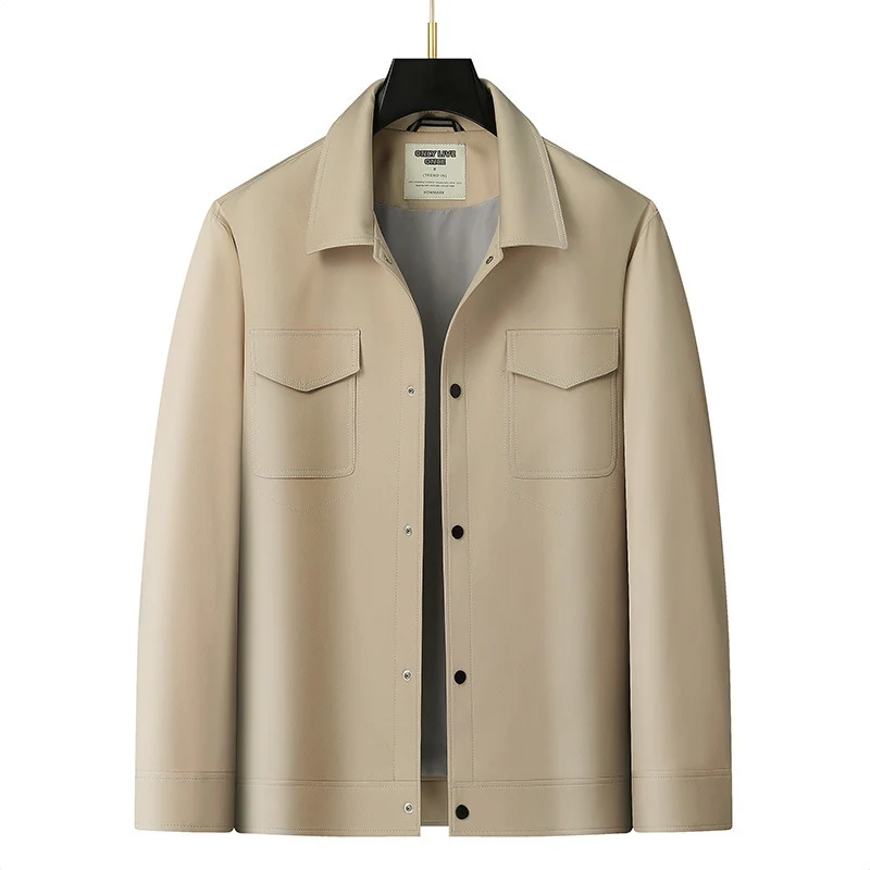 Herren Overshirt-Jacke aus glattem Kunstleder mit Brusttaschen und Druckknopfverschluss Nord Taschen