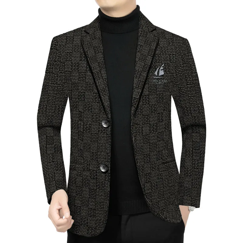 Herren Muster-Sakko im Feinstrick-Wollmix mit dezenter Logo-Stickerei Nord Taschen