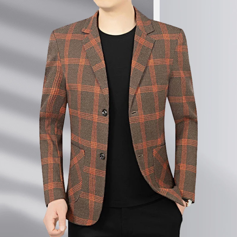 Herren Modernes kariertes Tailored-Sakko aus Wollmix mit kontrastierenden Nahtdetails und aufgesetzten Fronttaschen Nord Taschen
