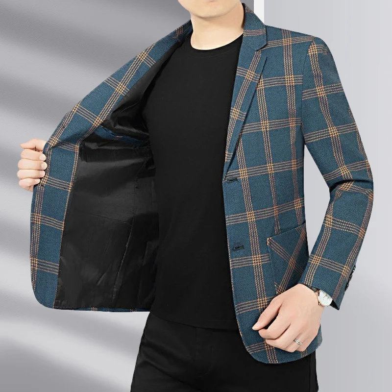 Herren Modernes kariertes Tailored-Sakko aus Wollmix mit kontrastierenden Nahtdetails und aufgesetzten Fronttaschen Nord Taschen