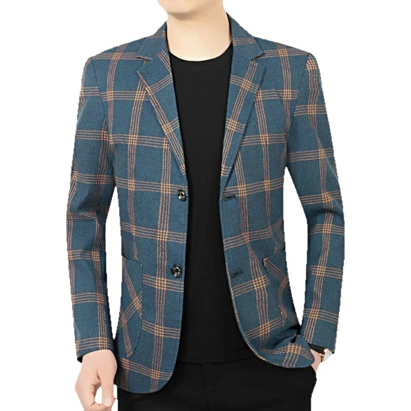 Herren Modernes kariertes Tailored-Sakko aus Wollmix mit kontrastierenden Nahtdetails und aufgesetzten Fronttaschen Nord Taschen