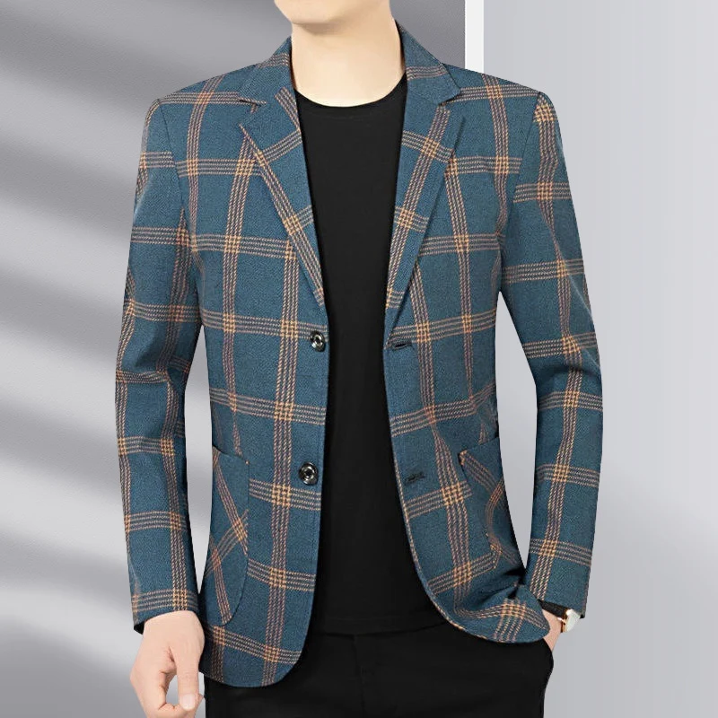 Herren Modernes kariertes Tailored-Sakko aus Wollmix mit kontrastierenden Nahtdetails und aufgesetzten Fronttaschen Nord Taschen