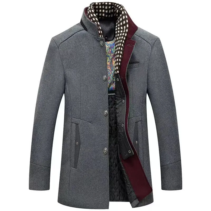 Herren Moderner Wollmix-Übermantel mit Stehkragen, taillierter Silhouette und gesteppter Innenfütterung Nord Taschen