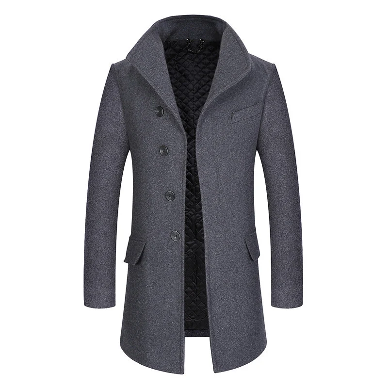 Herren Moderner Wollmix-Chesterfieldmantel mit gesteppter Thermofutter-Innenlage und erhöhtem Stehkragen Nord Taschen