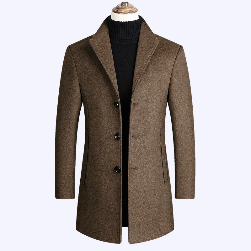 Herren Moderner taillierter Wollmix-Übermantel mit schlanker Silhouette und dreiknopfiger Front Nord Taschen