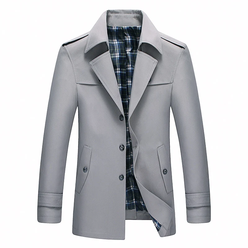 Herren Moderner Kurzmantel im Trenchcoat‑Look mit karierter Innenfütterung und Schulterklappen Nord Taschen