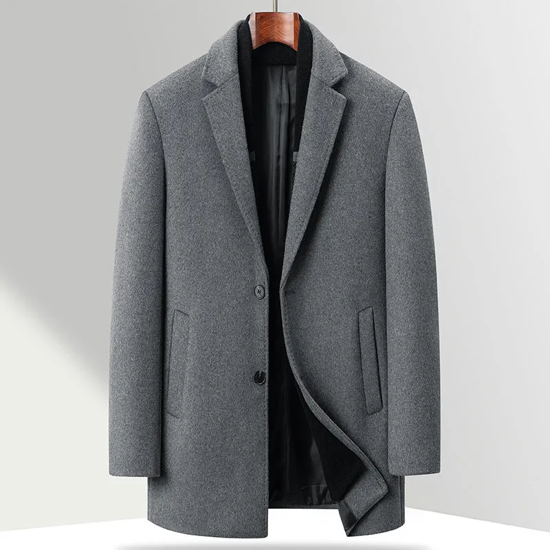 Herren Moderner Business-Übermantel aus Wollmischung mit schmalem Revers und Thermofutter Nord Taschen