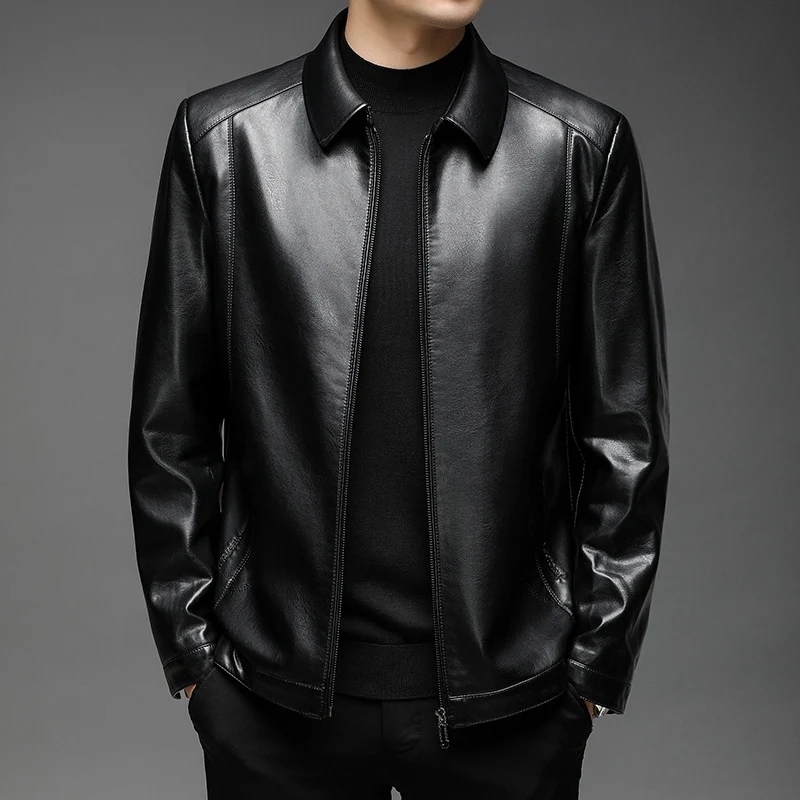 Herren Minimalistische Glattlederjacke mit Hemdkragen und taillierter Passform Nord Taschen