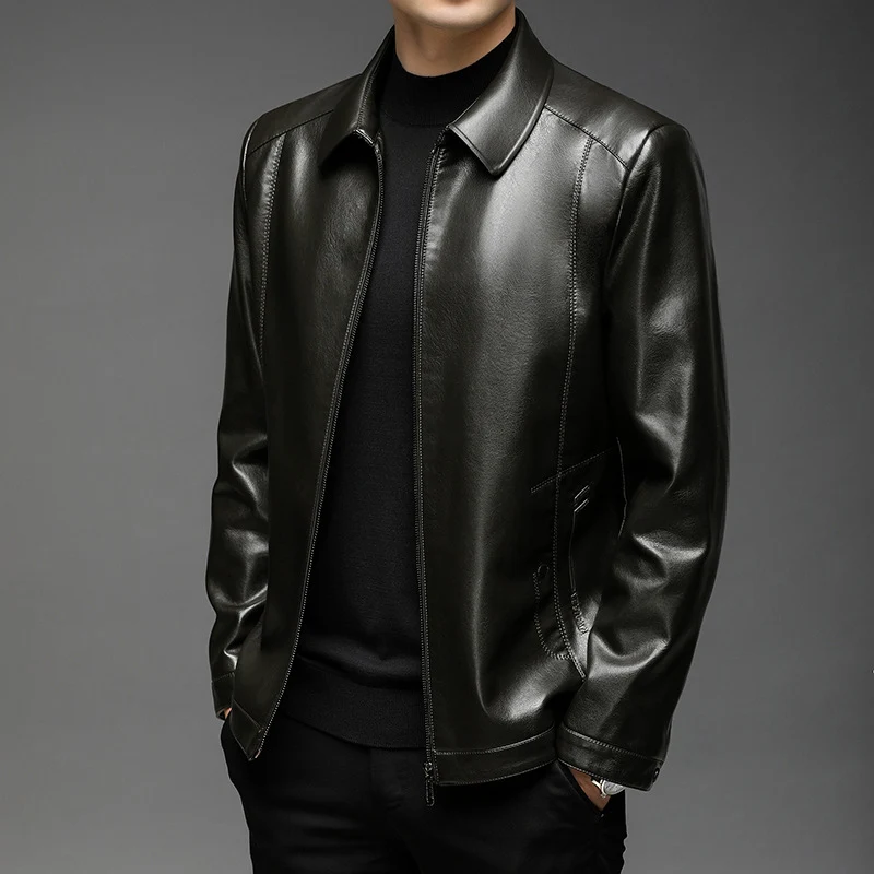 Herren Minimalistische Glattlederjacke mit Hemdkragen und taillierter Passform Nord Taschen