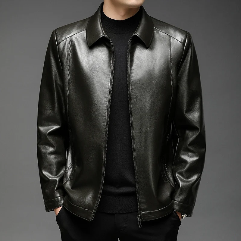 Herren Minimalistische Glattlederjacke mit Hemdkragen und taillierter Passform Nord Taschen