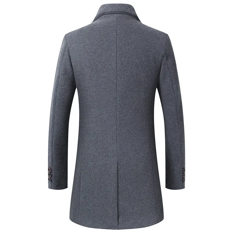 Herren Longline Wollmix-Übermantel mit schlankem Revers und leichter Thermofütterung Nord Taschen