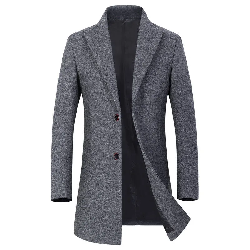 Herren Longline Wollmix-Übermantel mit schlankem Revers und leichter Thermofütterung Nord Taschen