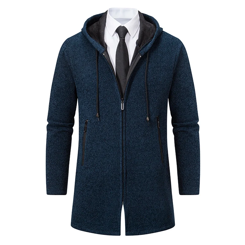 Herren Longline-Strickmantel mit Kapuze, taillierter Silhouette und wärmender Fleece-Innenlage Nord Taschen