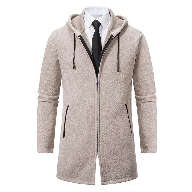 Herren Longline-Strickmantel mit Kapuze, taillierter Silhouette und wärmender Fleece-Innenlage Nord Taschen