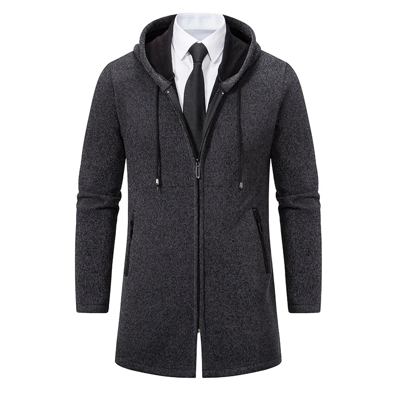 Herren Longline-Strickmantel mit Kapuze, taillierter Silhouette und wärmender Fleece-Innenlage Nord Taschen