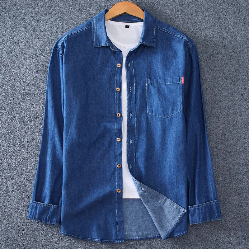 Herren Leichtes Denim-Hemd mit Brusttasche und klassischem Hemdkragen Nord Taschen