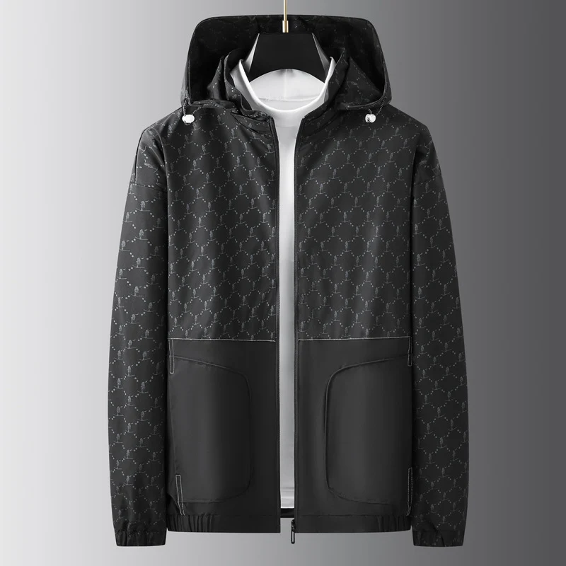 Herren Leichter wasserabweisender Kapuzen-Outdoorblouson mit Allover-Muster und großen Eingrifftaschen Nord Taschen